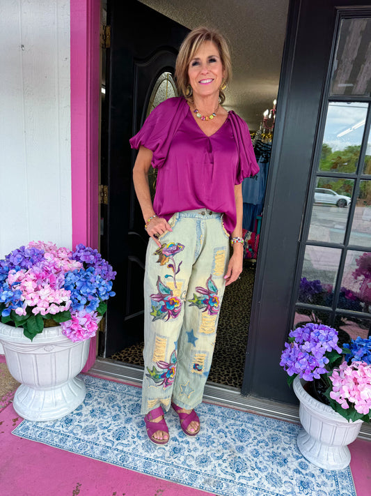 Plum Puff Sleeve Top