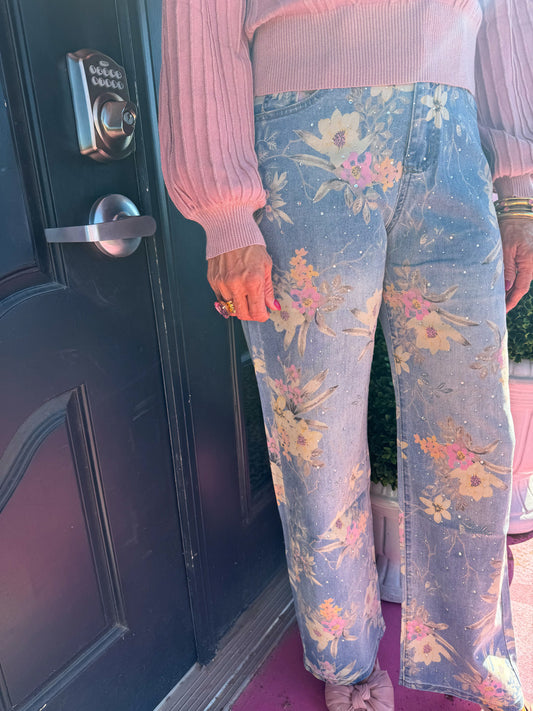 Floral Bling Denim Pant