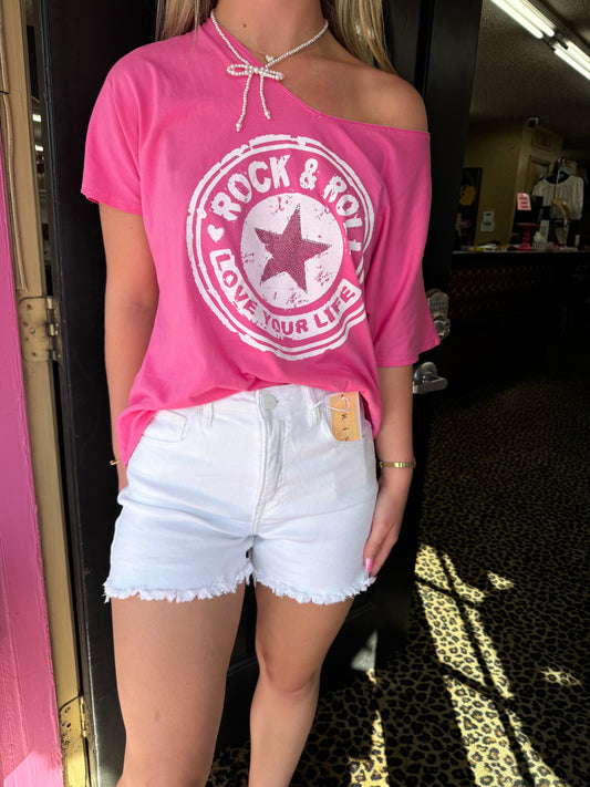 Pink Rock & Roll Vneck Tee