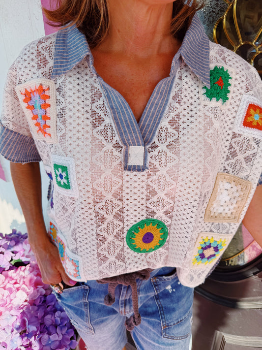 Mix Match Crochet Patch Collar Top