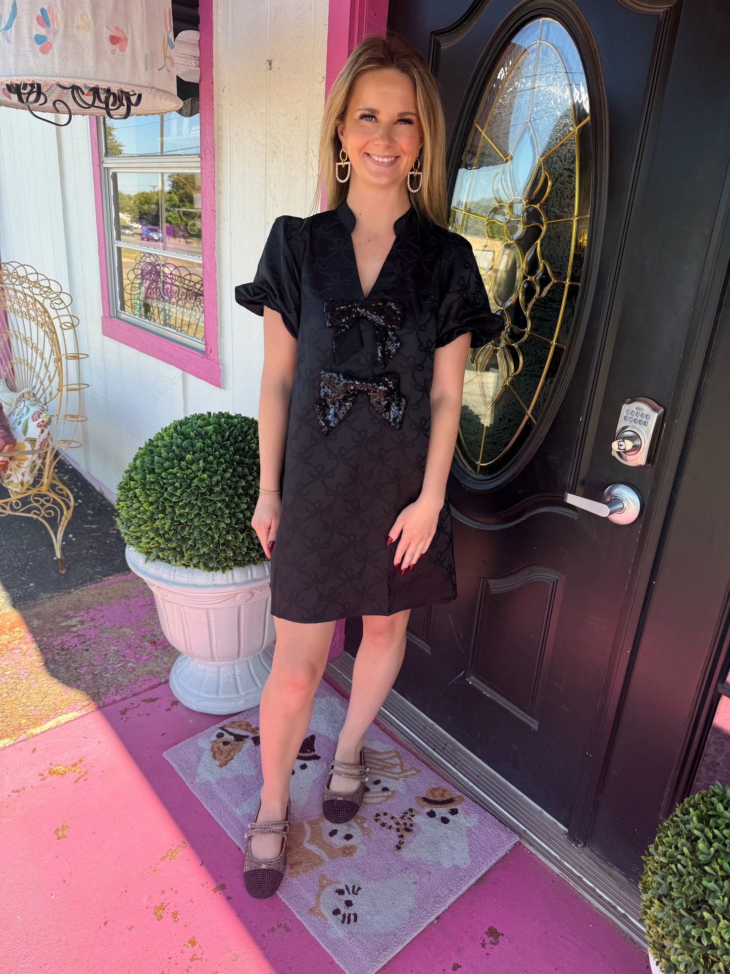 Black Sequin Bow Dress