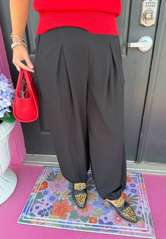 Black Flat Front Genie Pants