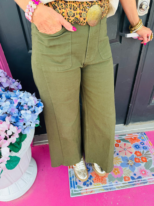 Olive Front Pocket Pants