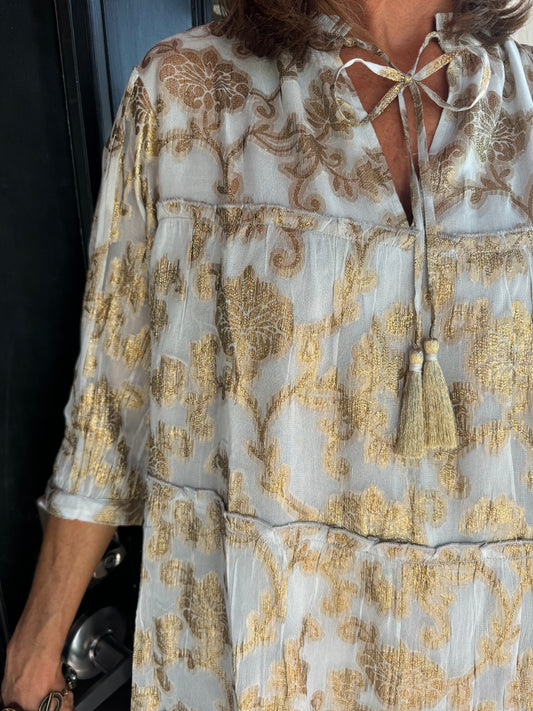 Sky Metallic Tiered Dress