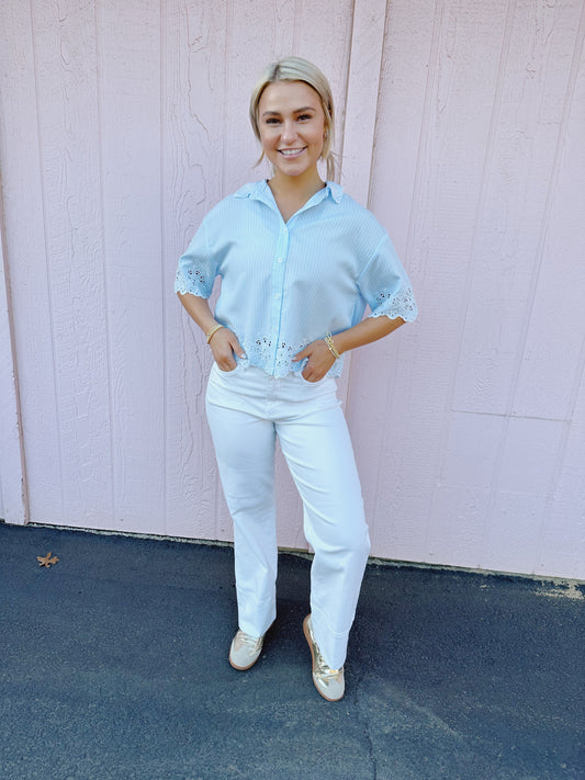 Ansel Skyway Eyelet Stripe Top