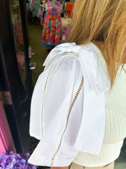 Cream Bow Fitted Sweater