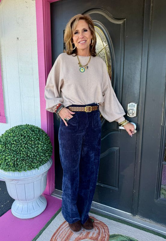 Oatmeal LS Front Seam Knit