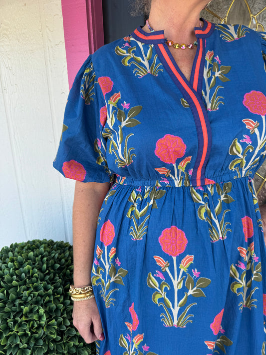 Puff Sleeve Flower Maxi Dress