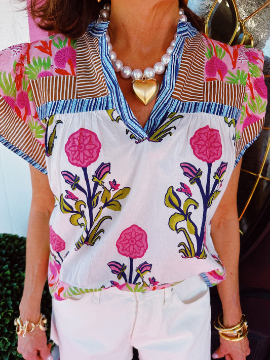 White Flutter Flower Top