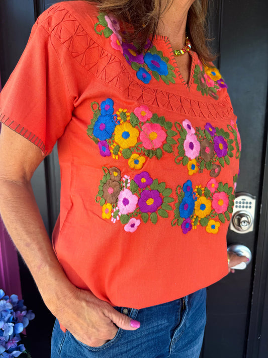 Orange Elvira Embroidered Top