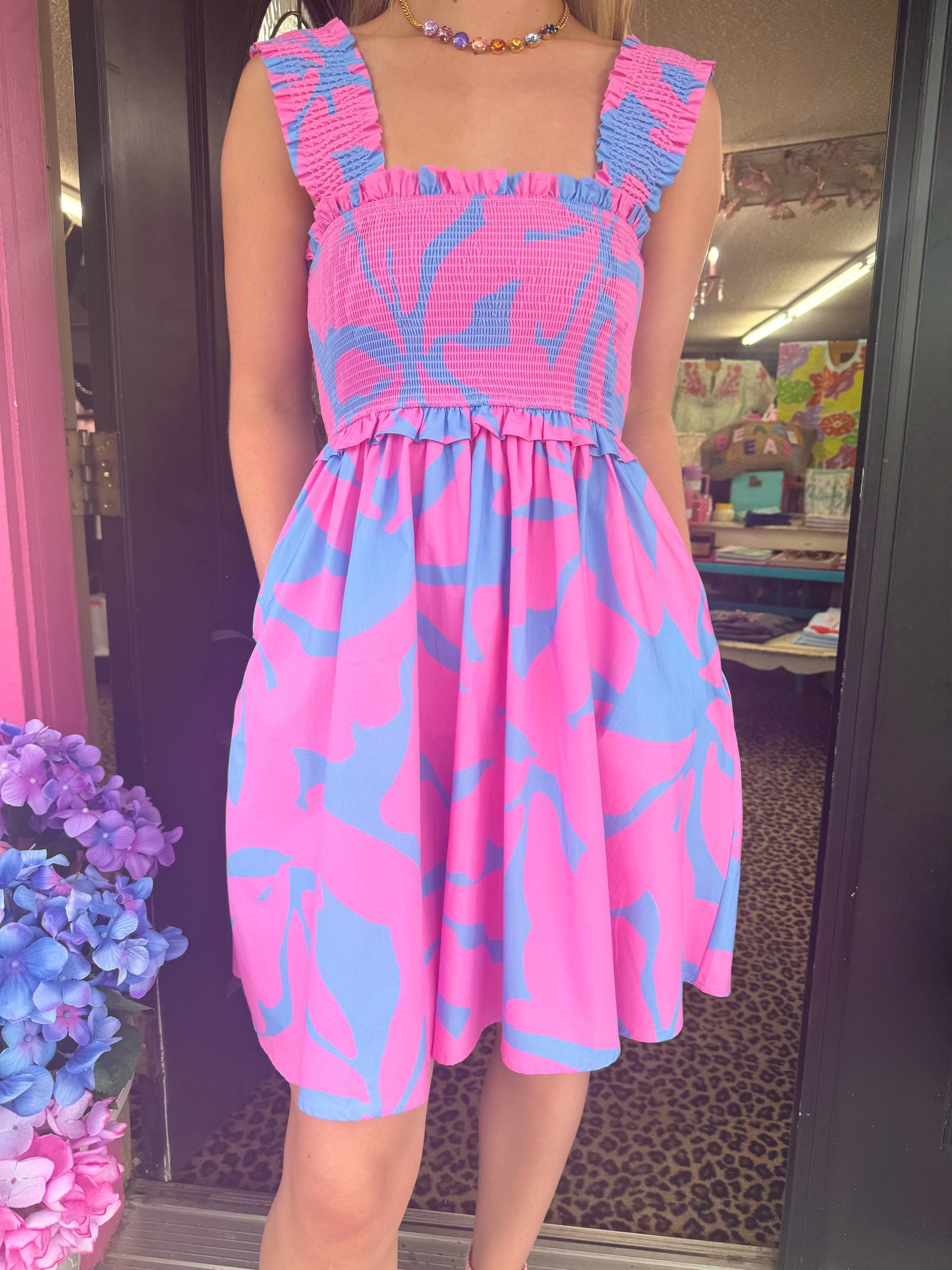 Square Neck Smocked Dress