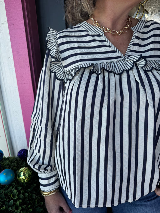 Navy Stripe LS Top