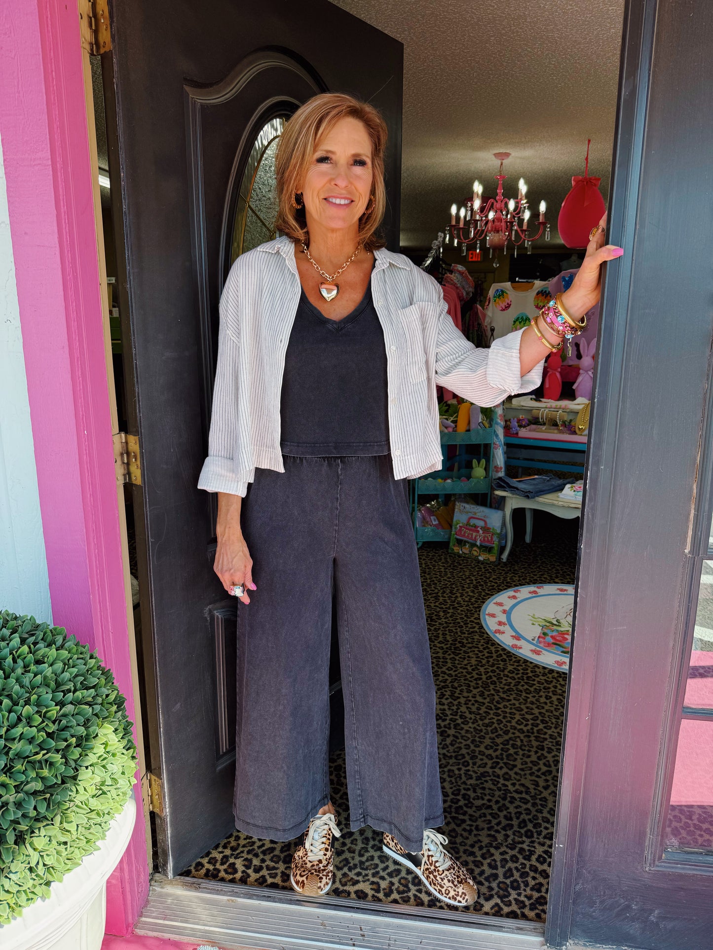 Black V-Neck Flare Pant Set