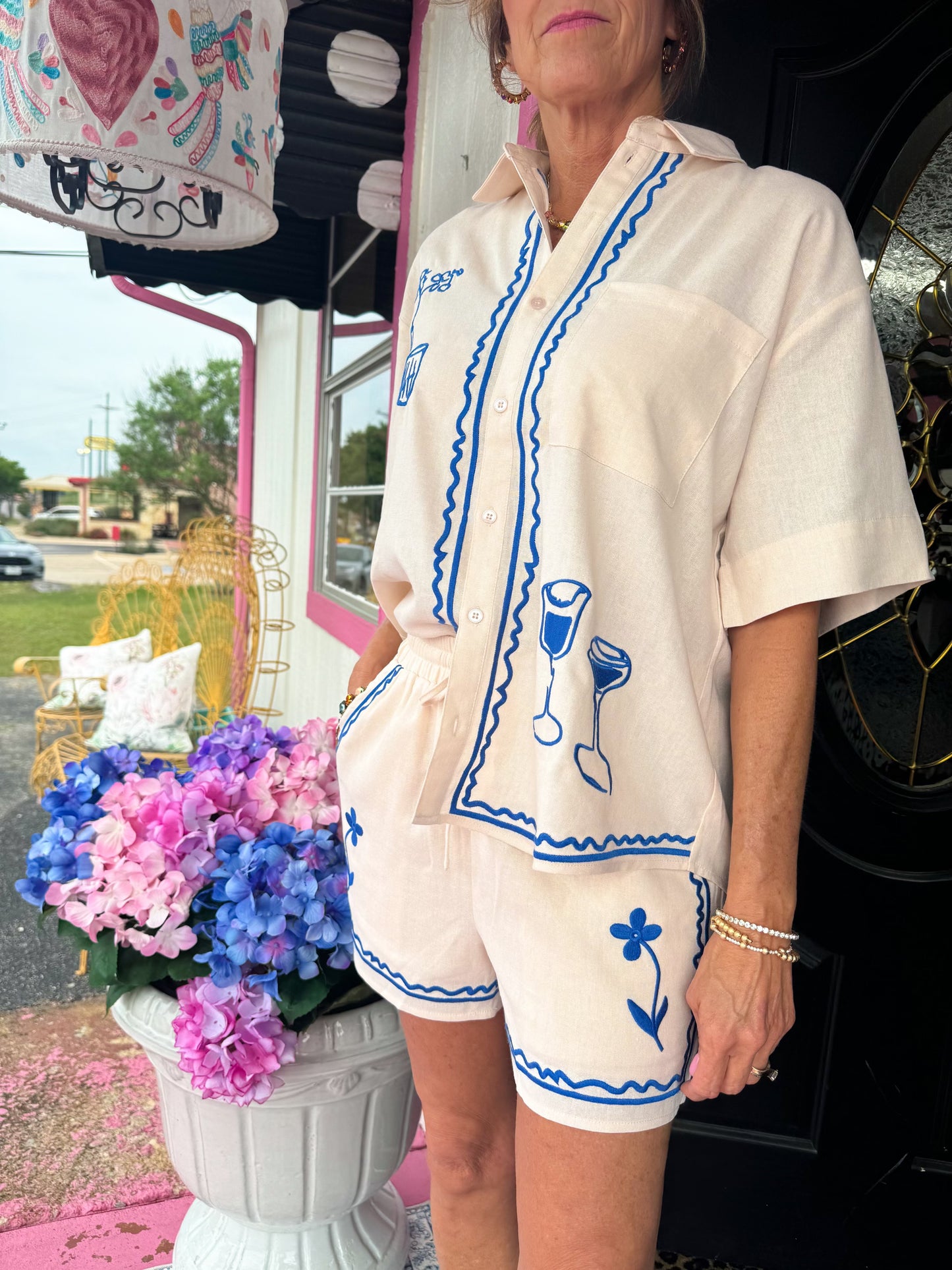 Royal Embroidered Ecru Short Set