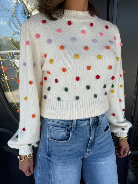 Rainbow Pom Pom Sweater