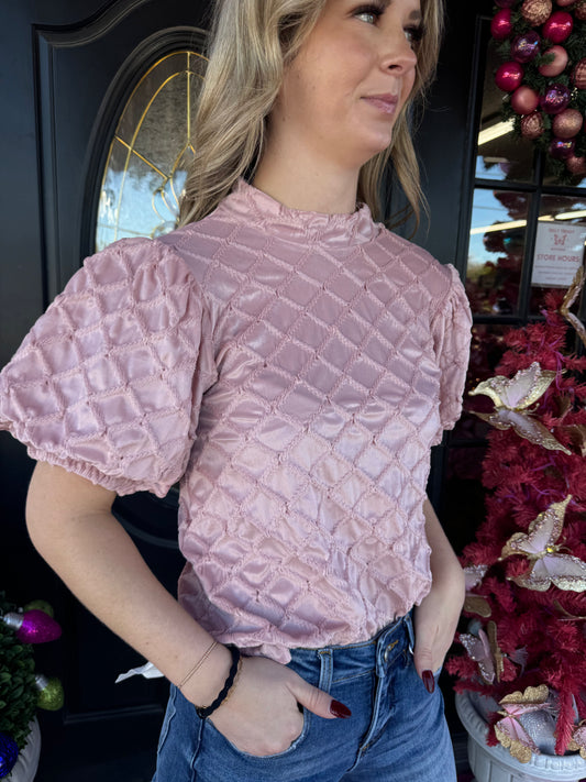 Pink Velvet Puff Sleeve Top