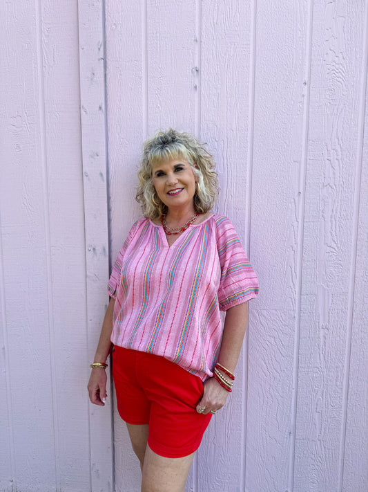 Red Primary Stripe Top