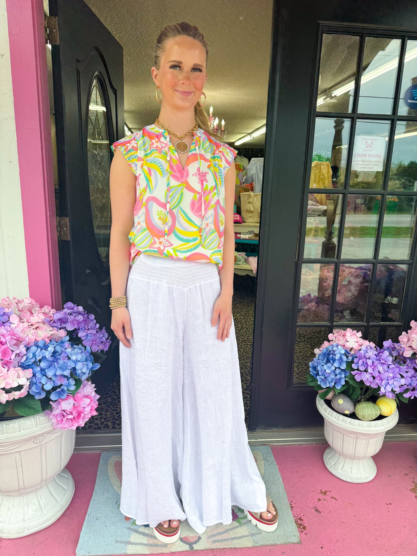 White Smocked Pant