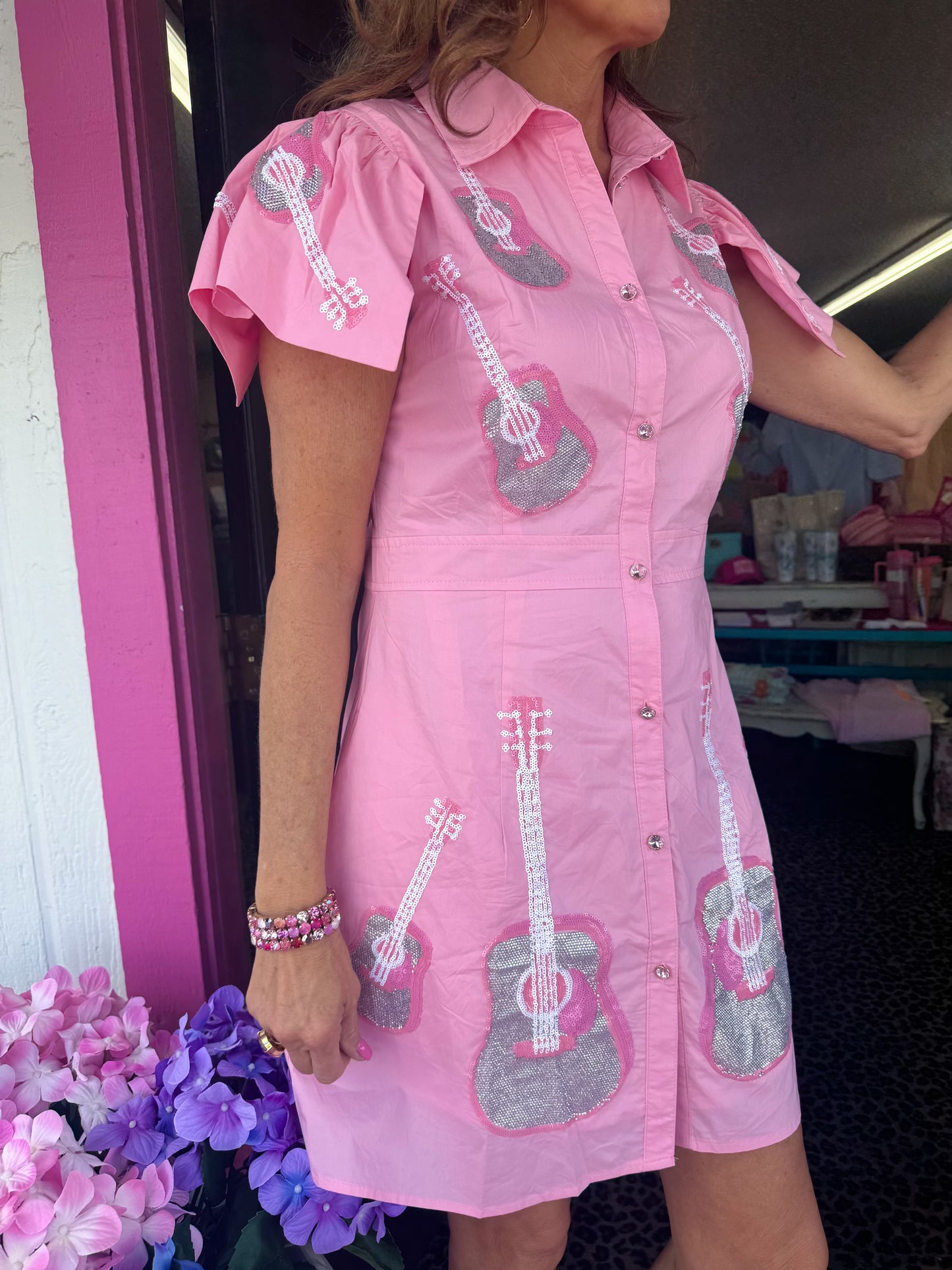 Pink Guitar Collared Dress
