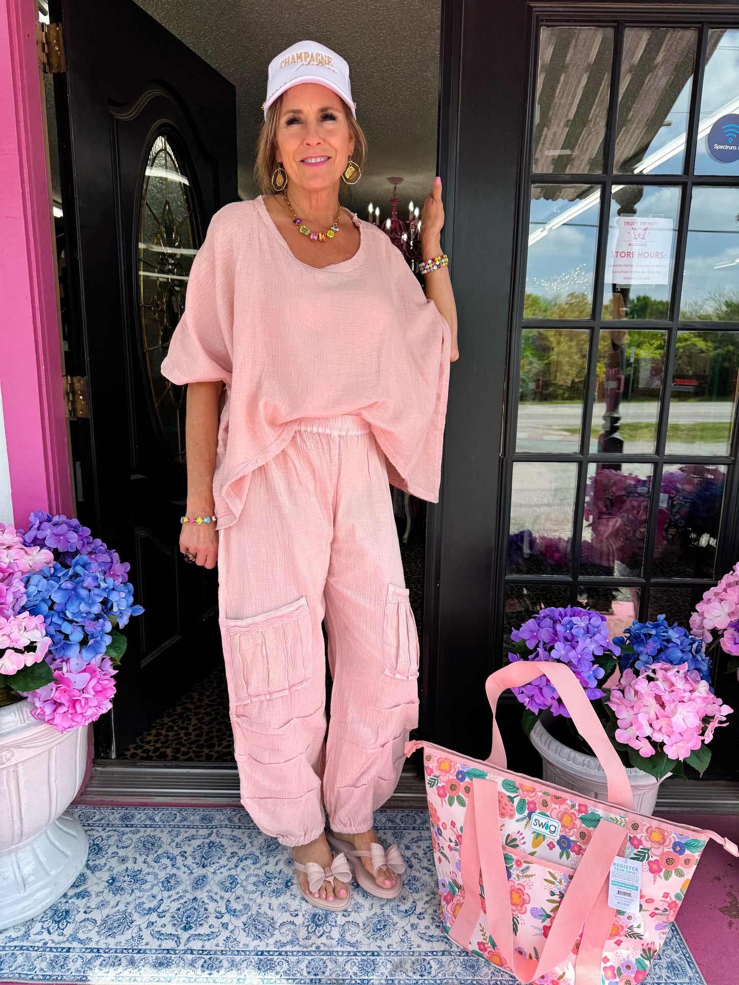 Pink Gauze Pant with Tucks