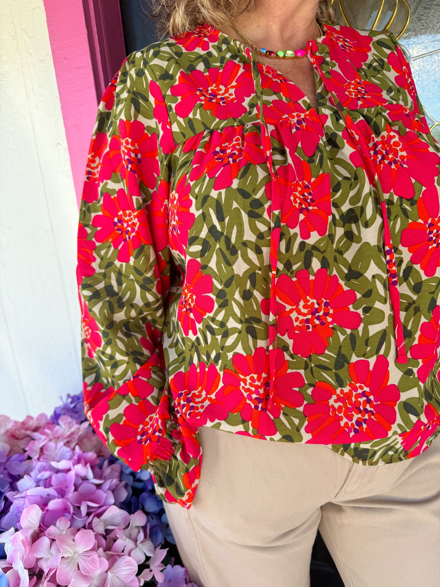 Elena Wildflower Olive Top