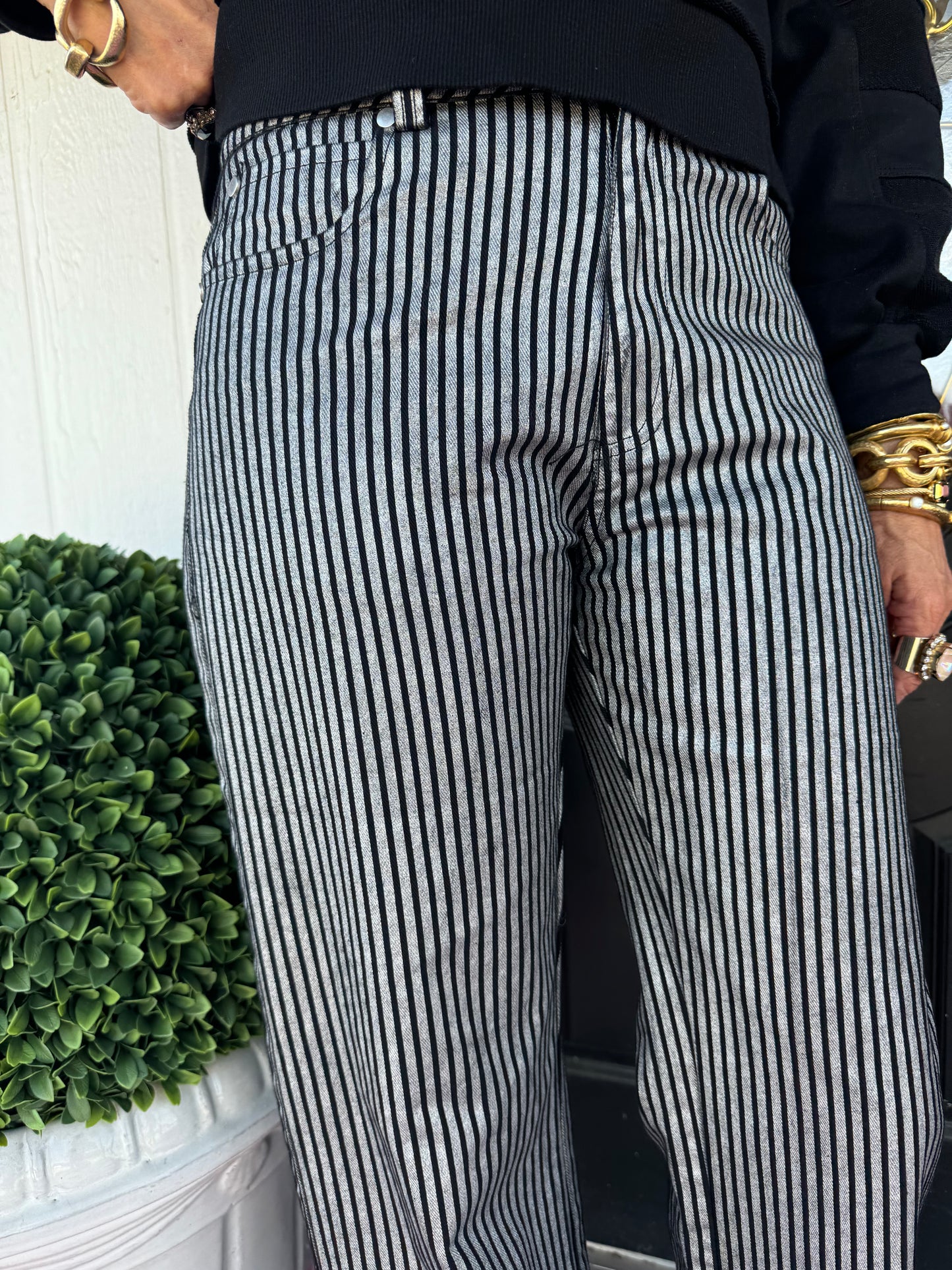 Black/Silver Stripe Metallic Jeans