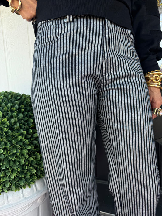 Black/Silver Stripe Metallic Jeans
