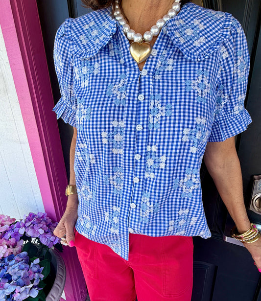 Blue Ditsy Poet Top