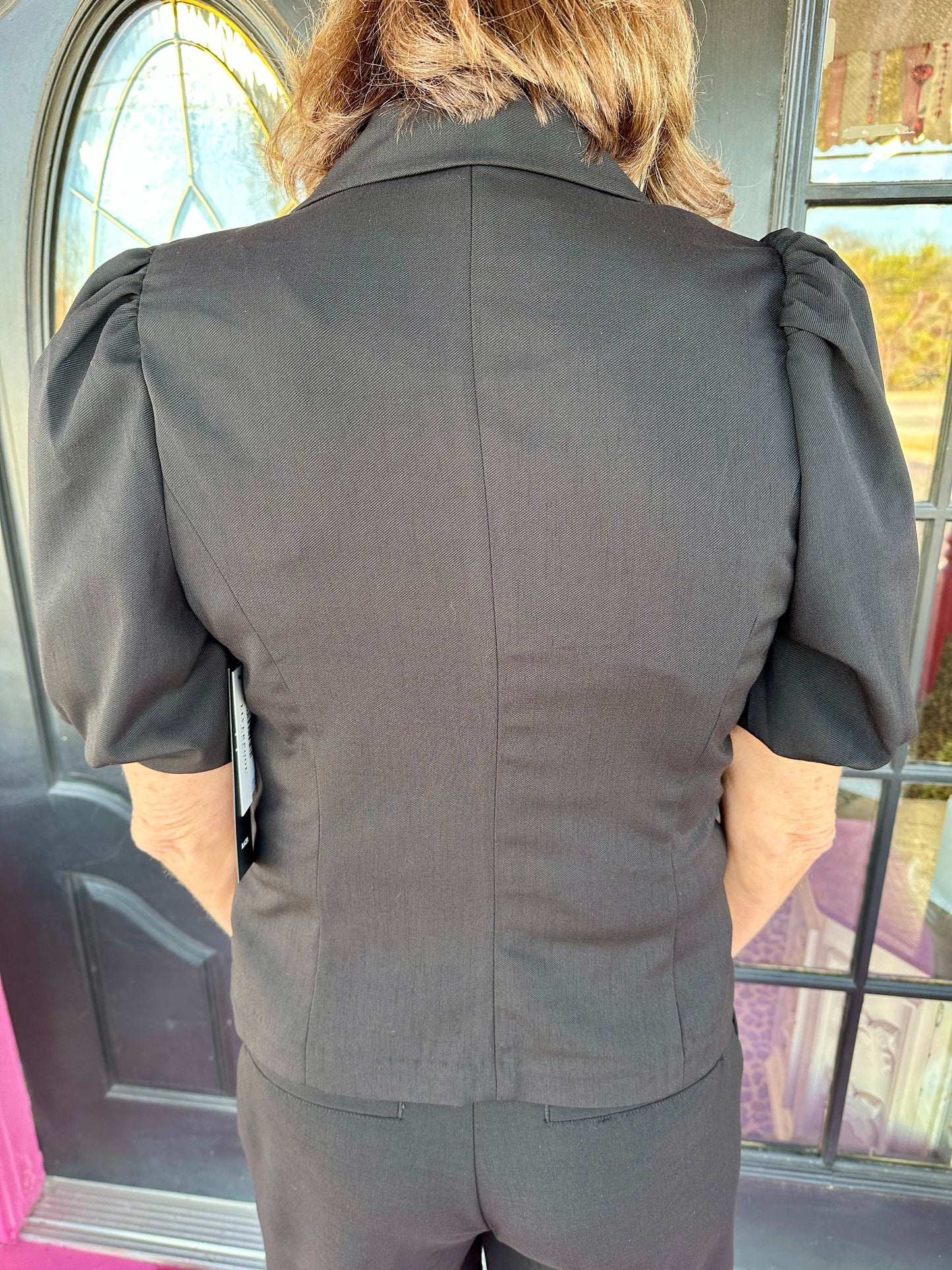 Black Popover Elastic Sleeve Top