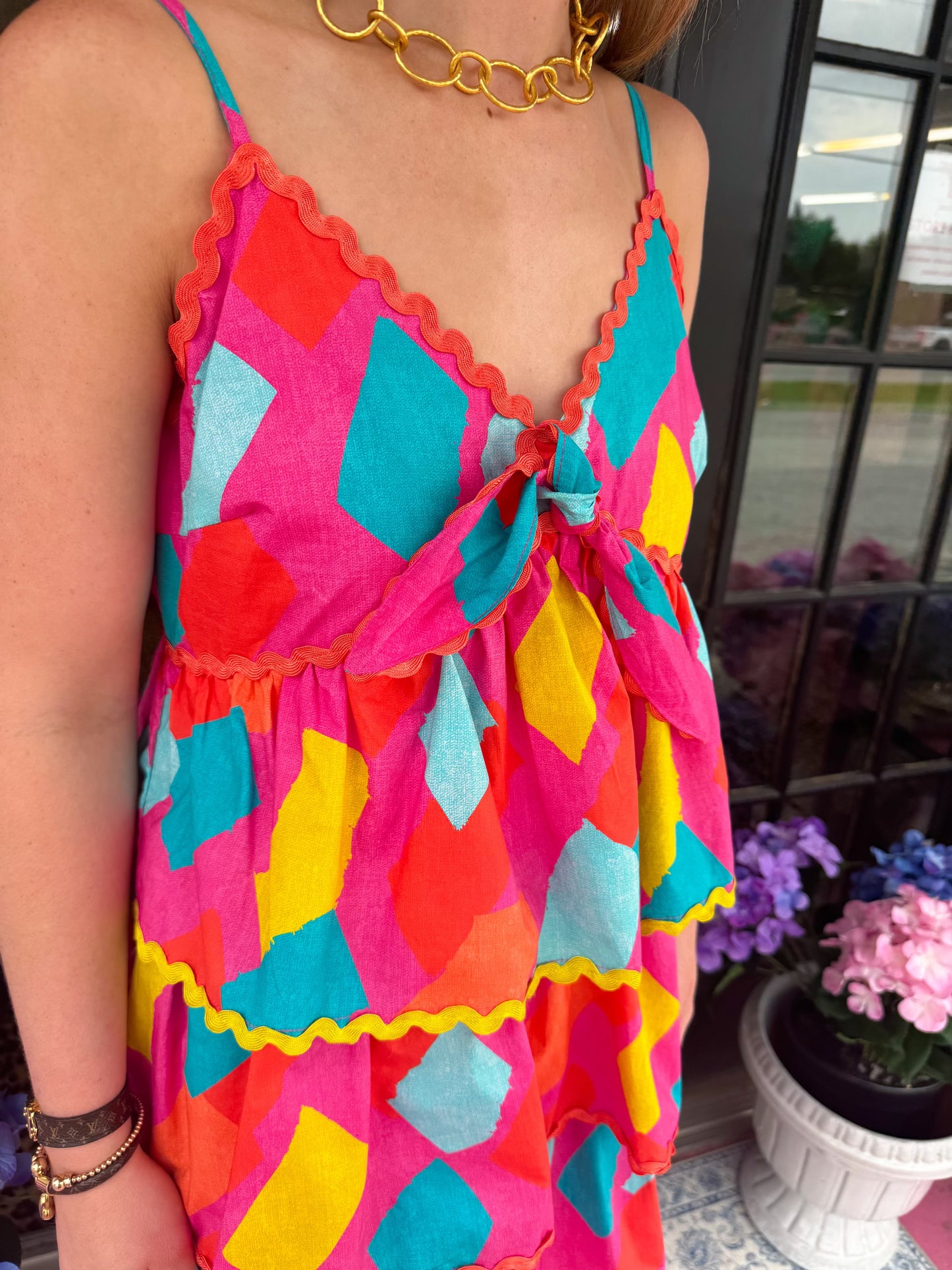 Pink Multi Geo Tiered Dress