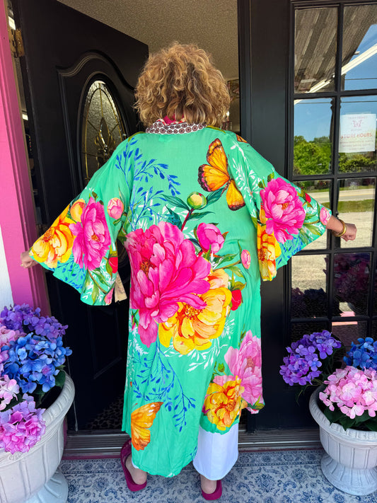 Floral Green Butterfly Kimono