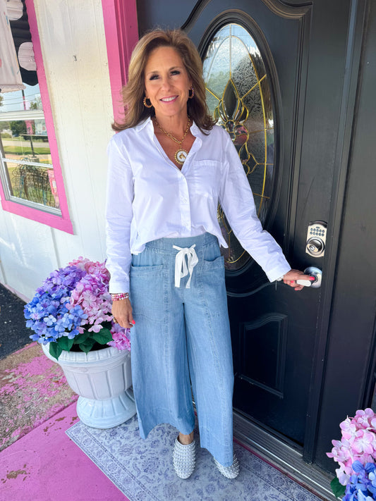 Denim Drawstring Crop Pant