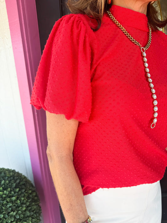 Red Tufted Dot Knit Top
