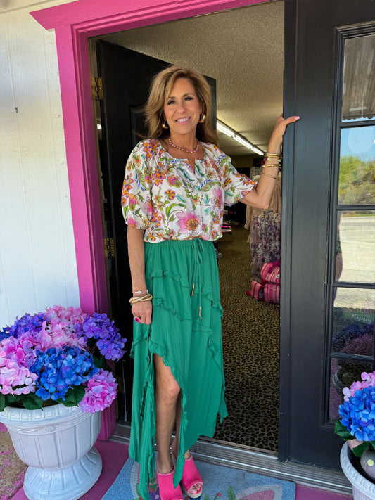 Pink Floral Button Blouse