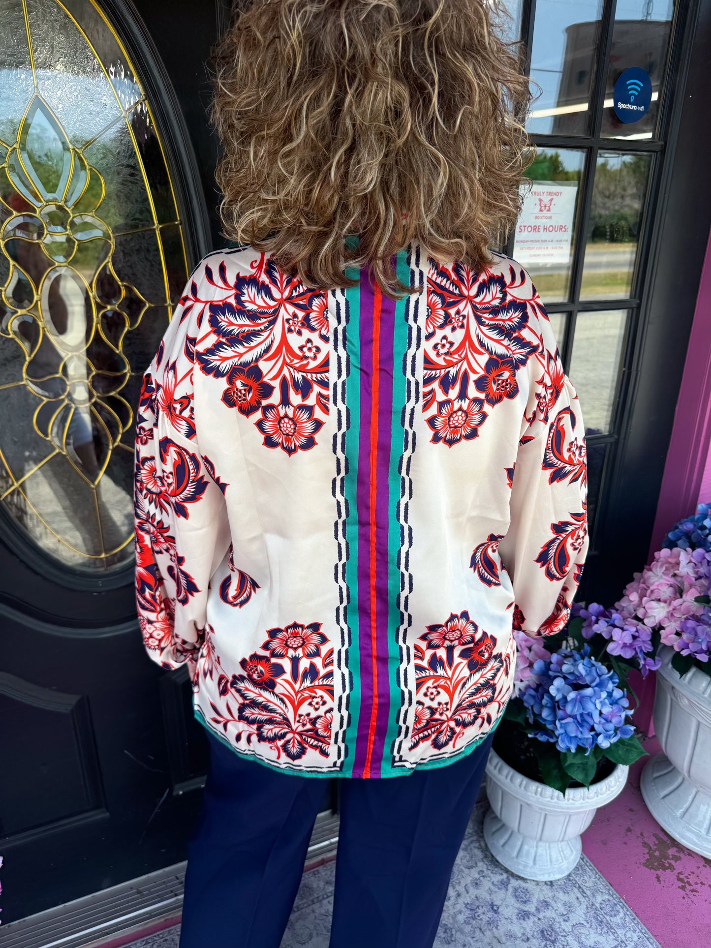 Coral Back Stripe Satin Blouse