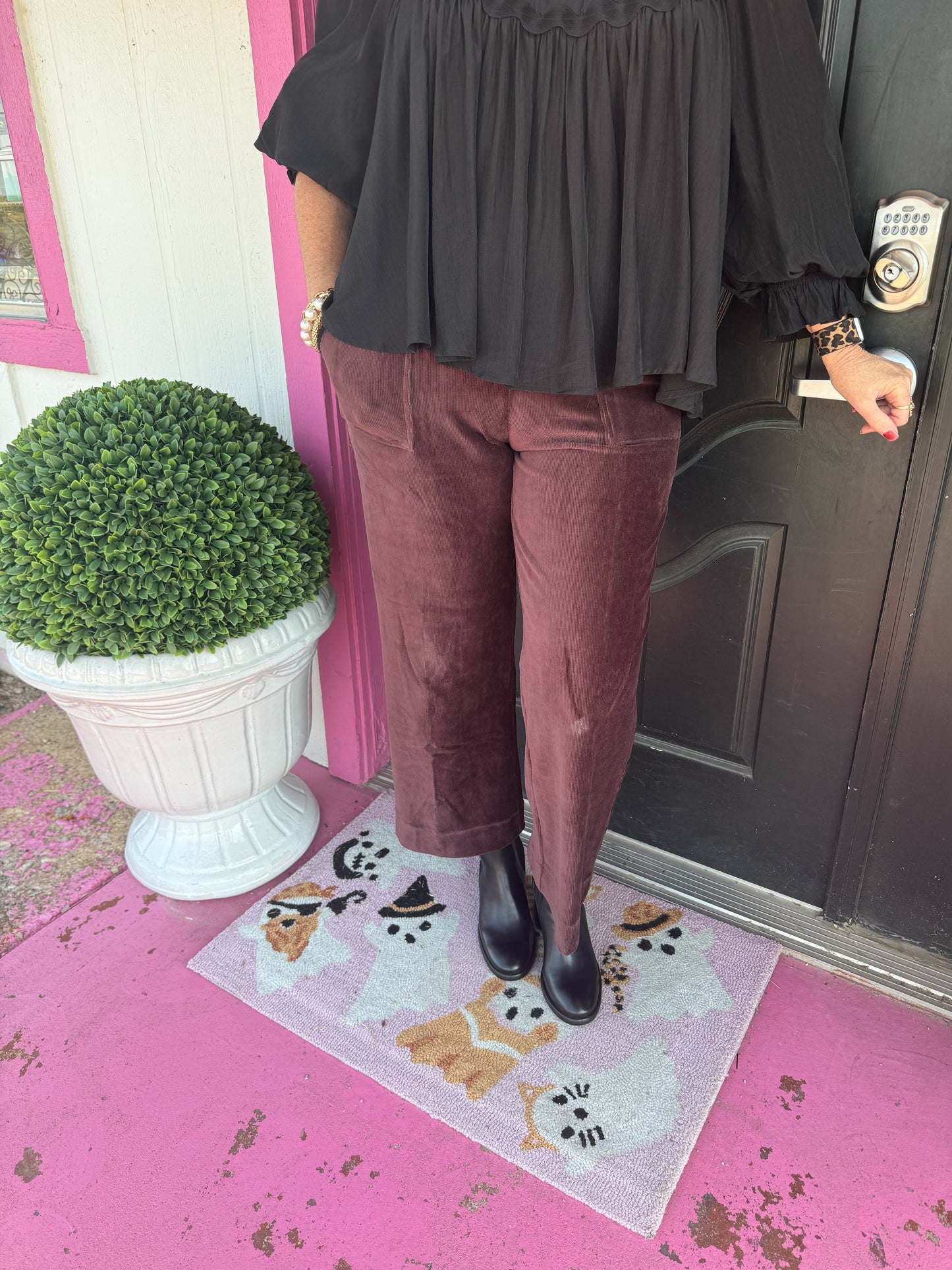 Kristina Burgundy Cord Crop Pant