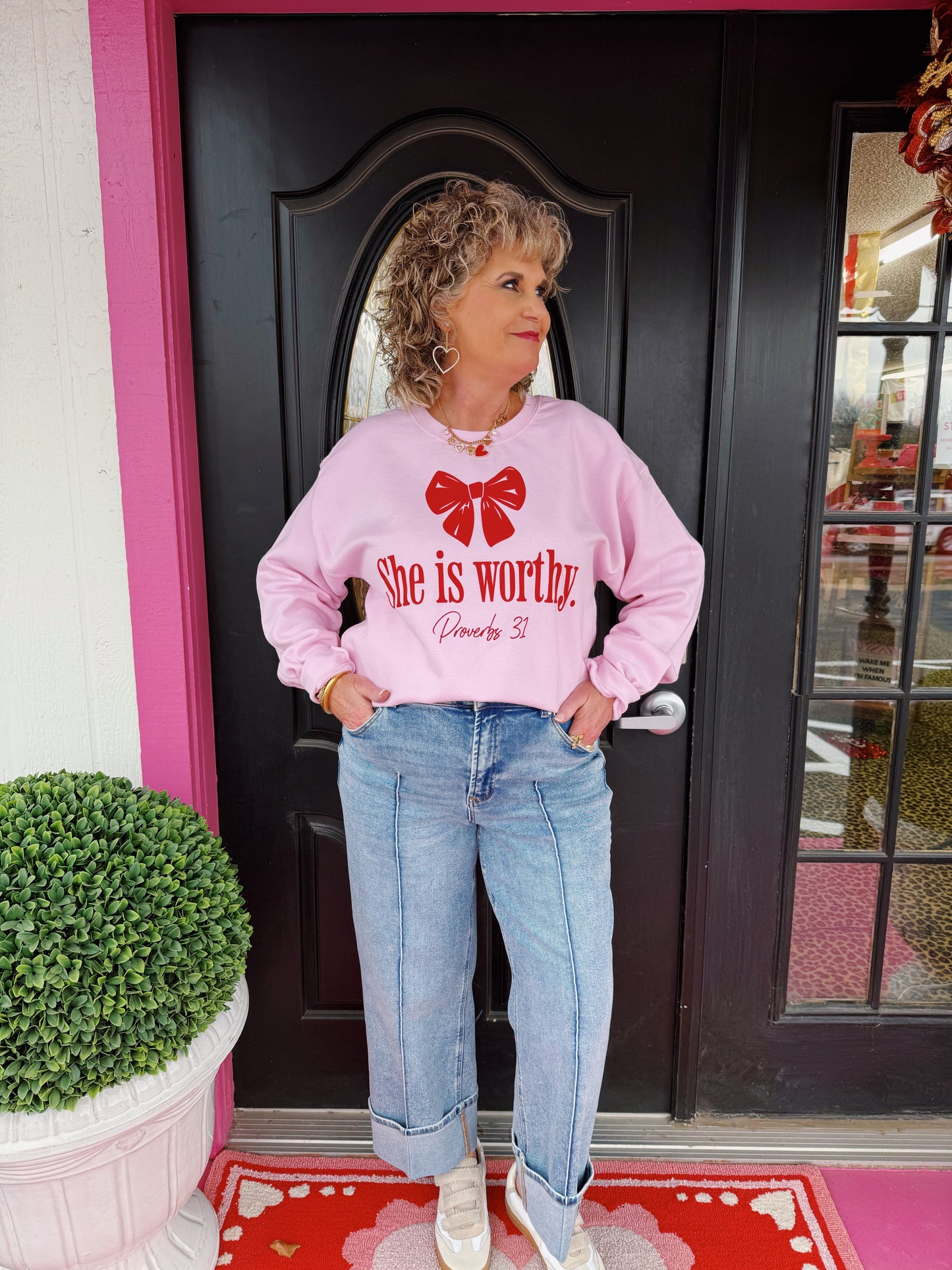 She is Worthy Pink Sweatshirt