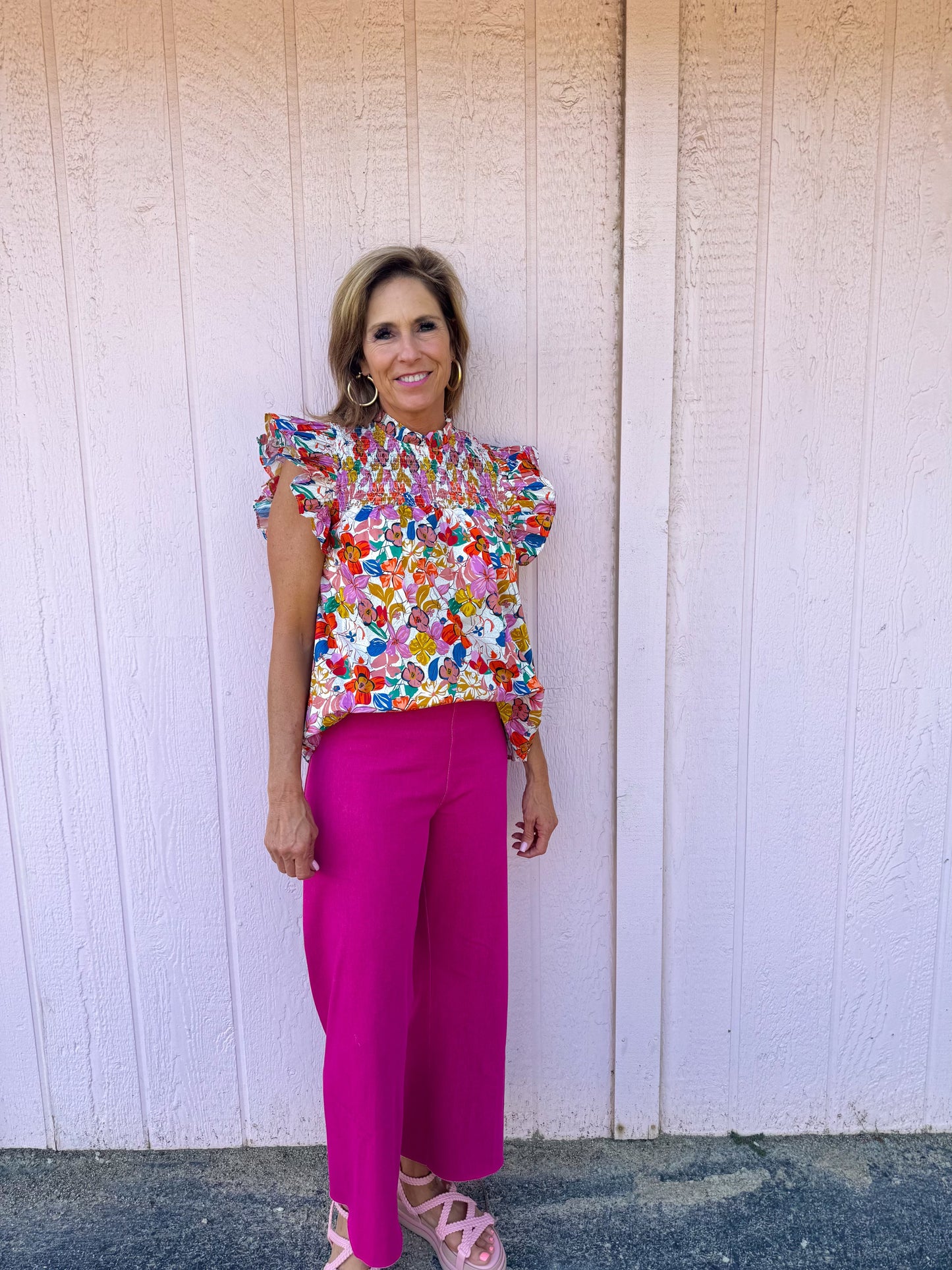Pink Multi Ruffle Sleeve Top
