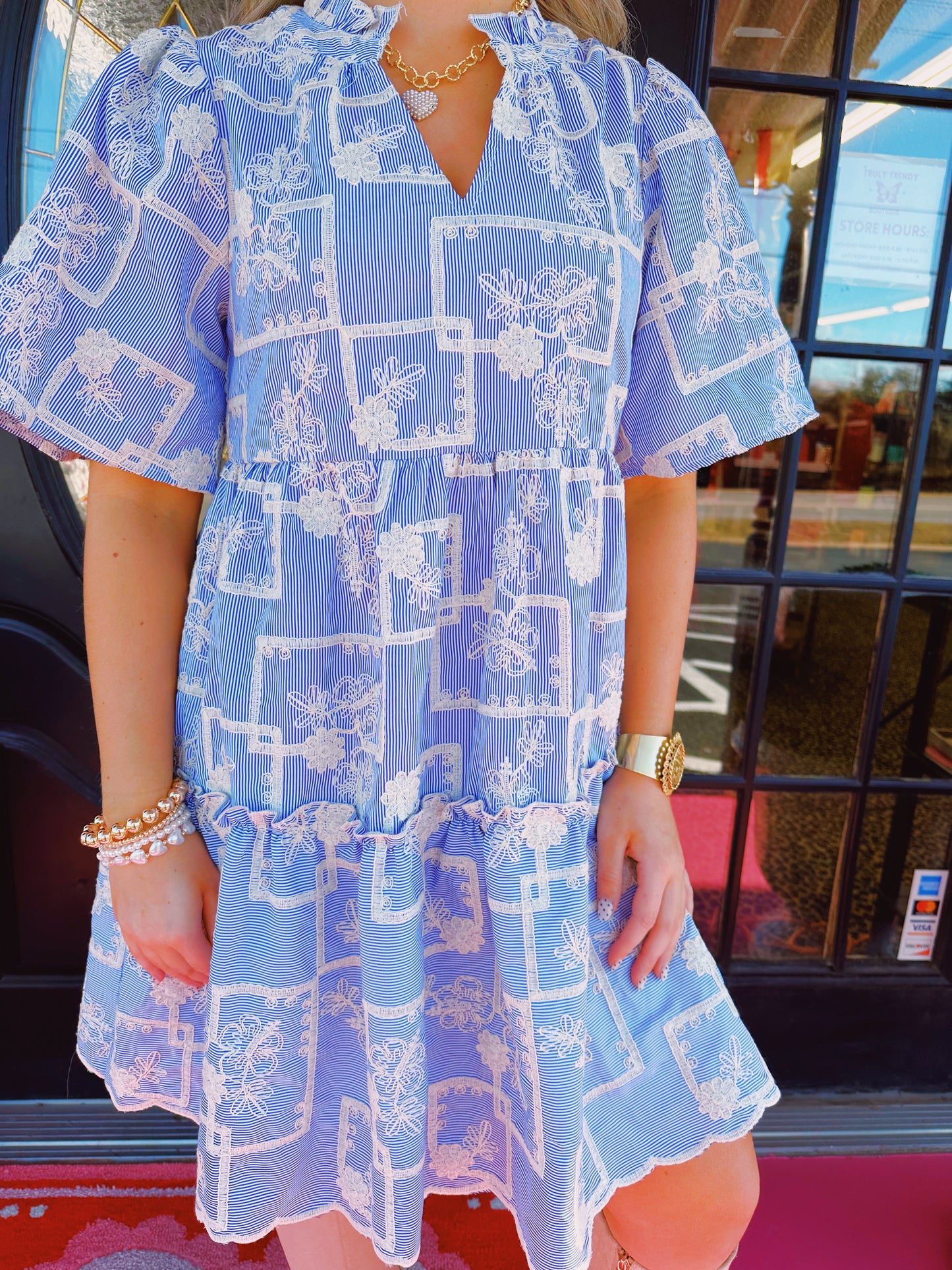 Blue Striped Floral Dress