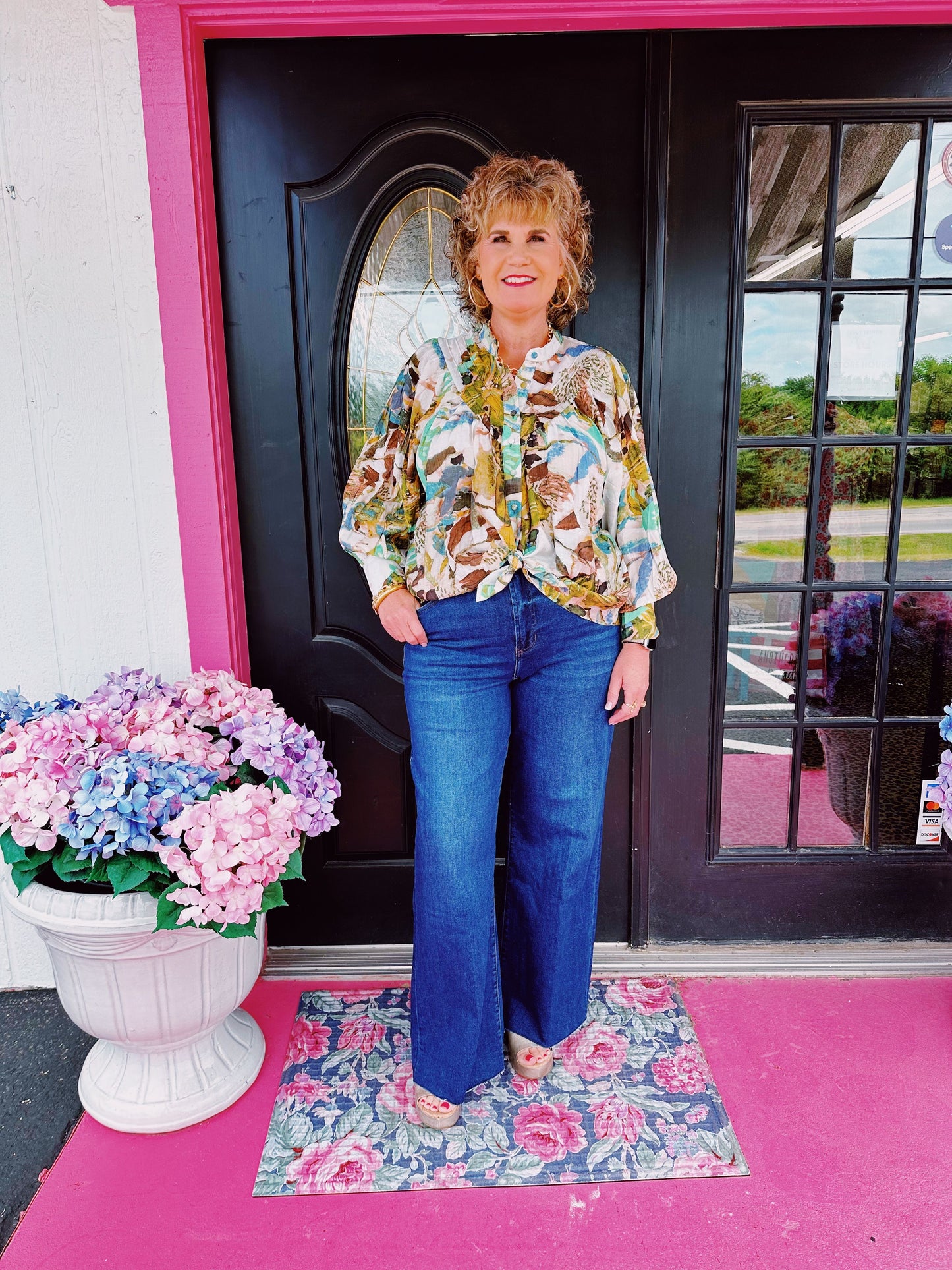 Ocean Mist Abstract Floral Blouse