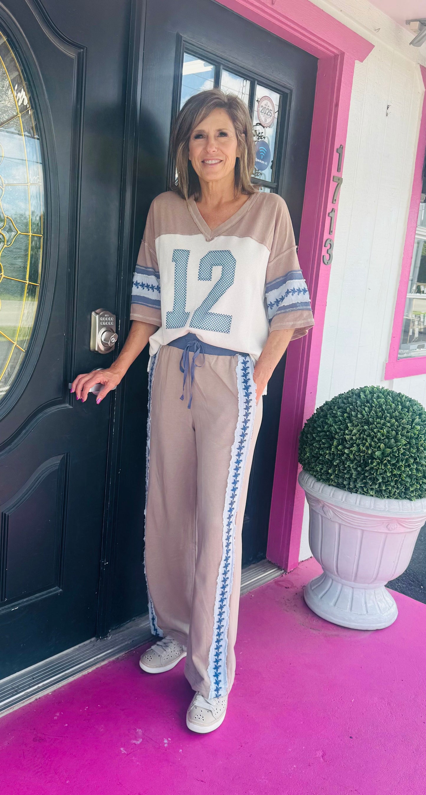 Oatmeal Fray Side Trim Pant