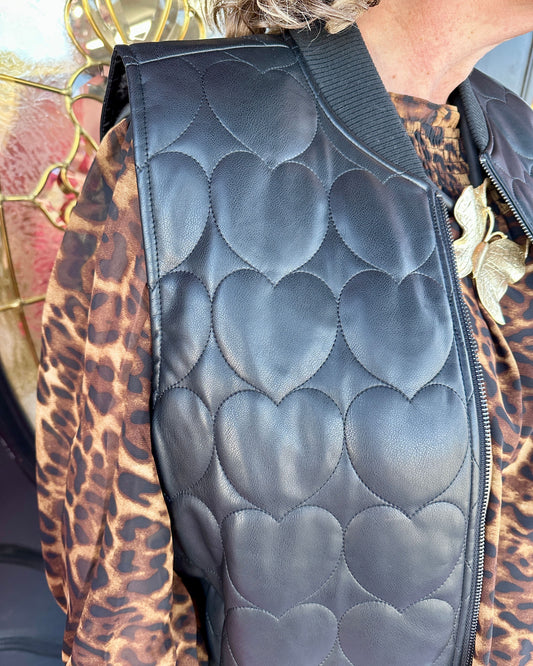 Black Vegan Leather Heart Vest
