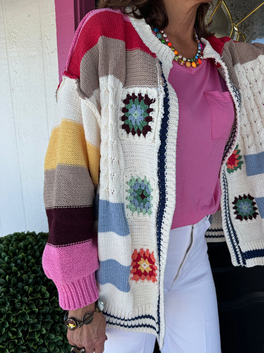 Ivory Multi Knitted Cardigan