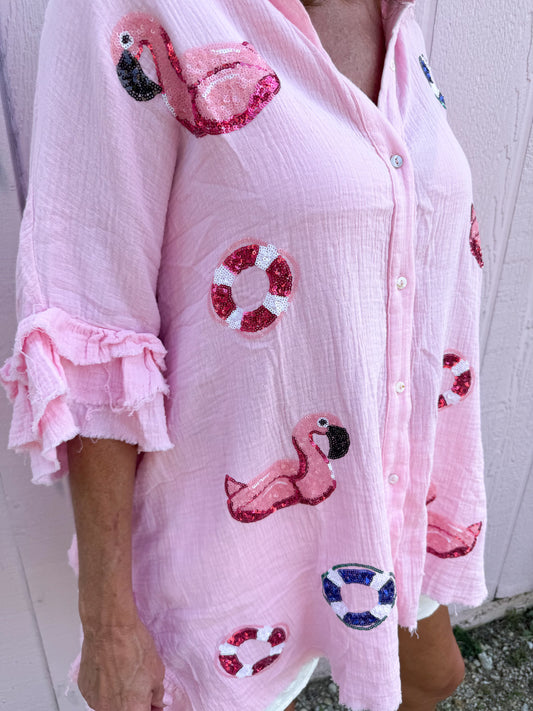 Pink Flamingo Sequin Poncho