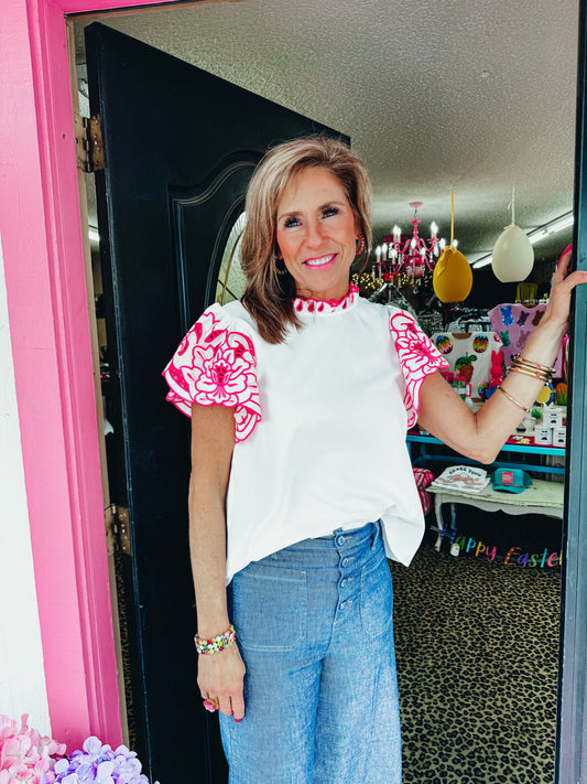 Pink Embroidery Sleeve Top