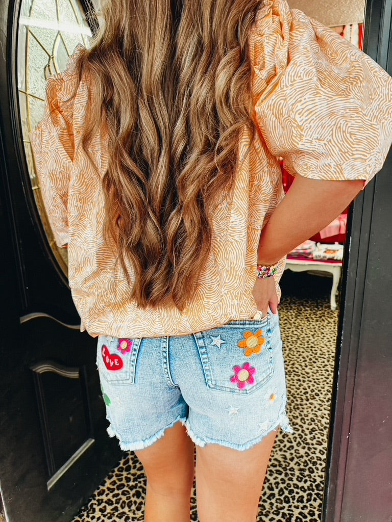 Embroidered Denim Shorts