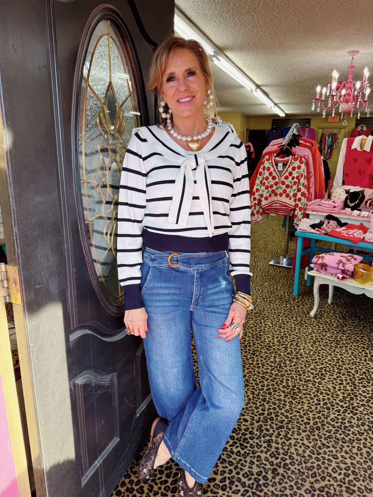 Navy Big Collar Stripe Sweater