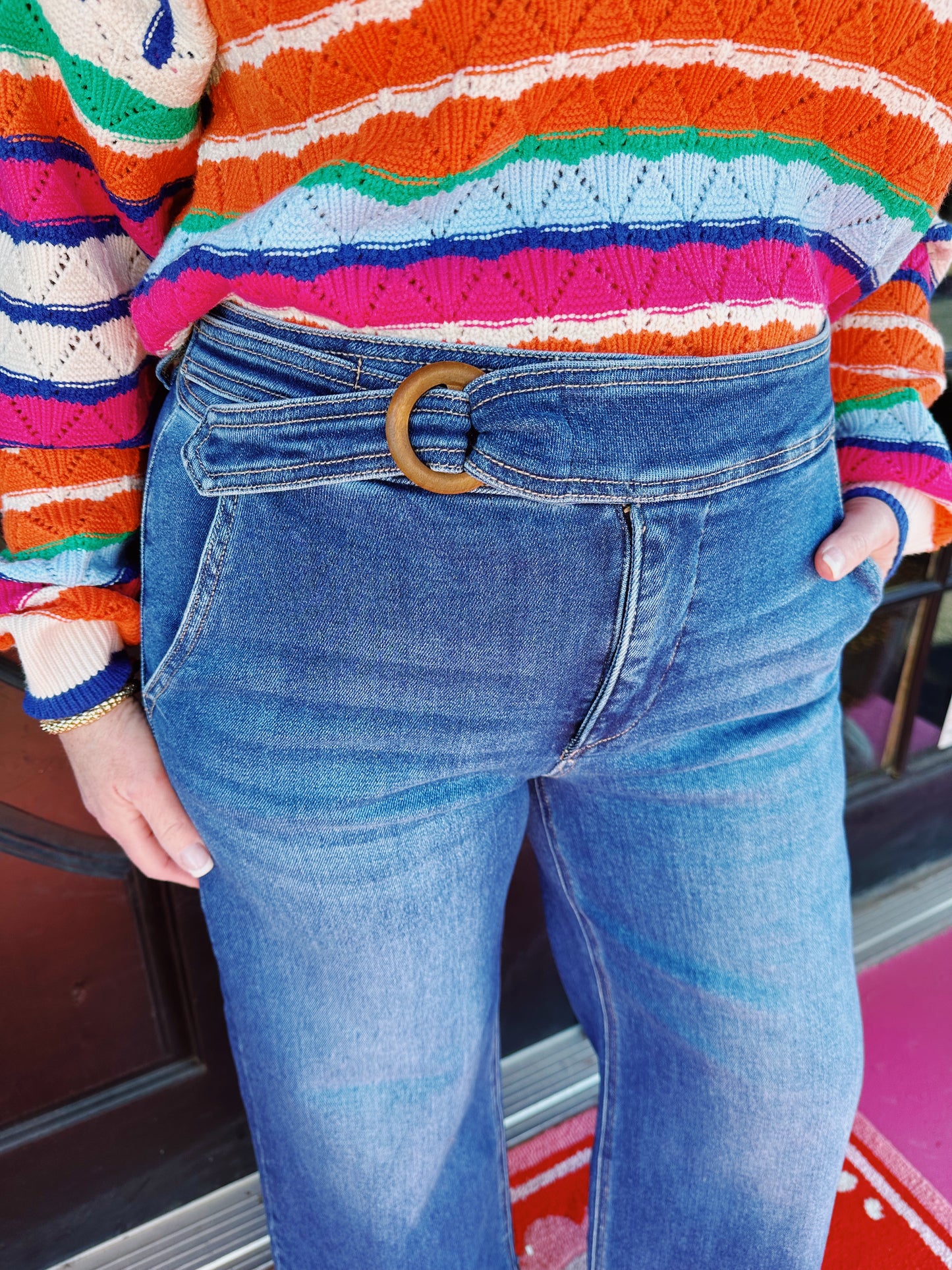 Front Waist Band Crop Wide Jeans