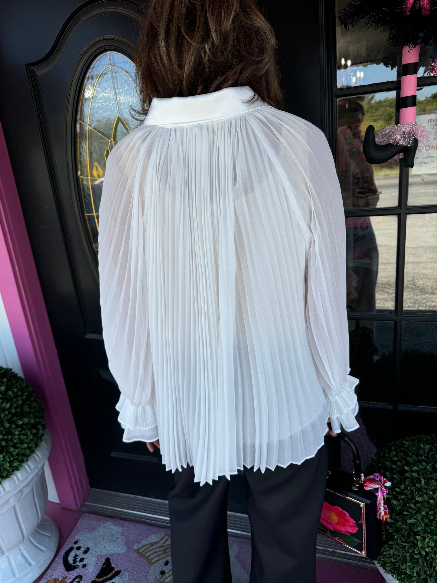 Off White Button Pleated Blouse