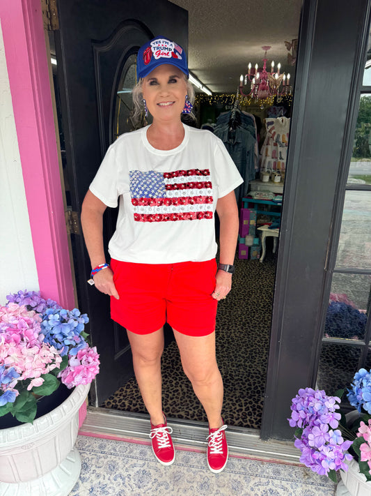 White Flower American Flag Tee